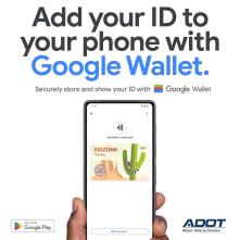 A graphic showing a cell phone with a digital ID card.