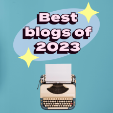 A graphic that says "Best blogs of 2023" over an image of a typewriter.