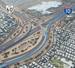 A rendering of an urban freeway.