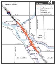 Map of I-10 widening project in northwest Tucson area