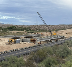 Construction occurs on a highway.