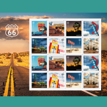 Image of USPS stamp pane featuring eight different stamps.