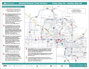 ADOT's Weekend Freeway Travel Advisory Map (May 15-18, '26 A) The Phoenix Area