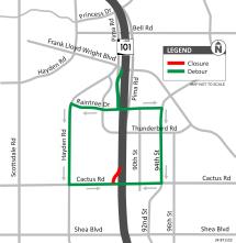 Loop 101 SB off-ramp closure at Cactus Road, Scottsdale (ADOT map Jan. '25)