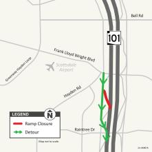 Southbound Loop 101 on-ramp closure FLW Blvd (ADOT map Aug. 24)
