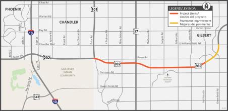 Loop 202 (Santan Freeway) widening project map (ADOT file 2024)