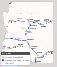 Map of Arizona showing electric vehicle charging stations.