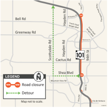 Northbound Loop 101 closure detour map