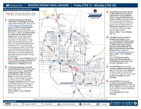 ADOT's Weekend Freeway Travel Advisory Map (Feb. 7-10, '25) Phoenix Area