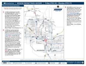 ADOT's Weekend Freeway Travel Advisory Map (Feb. 14-17, '25) Phoenix Area