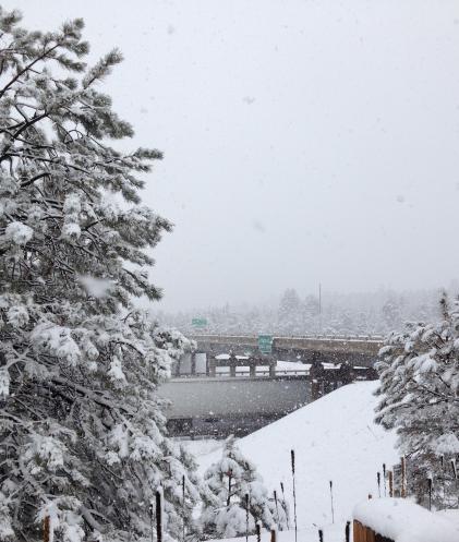 Snowy bridge and freeway
