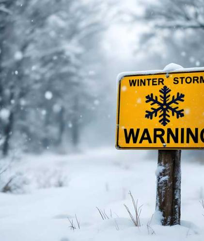 sign in snow - winter storm warning