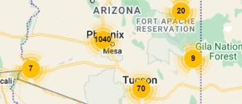 A screenshot of a map of Arizona on the az511.gov website, showing event and incident icons.