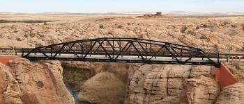 Pedestrian bridge over river canyon