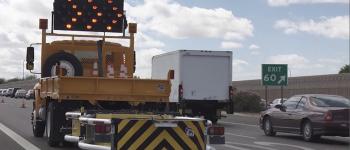 Attenuator truck on a freeway
