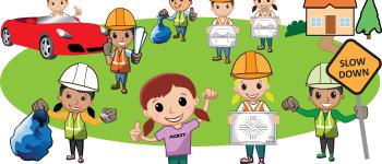 ADOT Kids Characters are holding props 