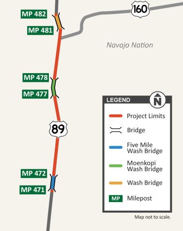 Project Map US 89 - Wash, Moenkopi Wash and Five Mile Wash Bridges