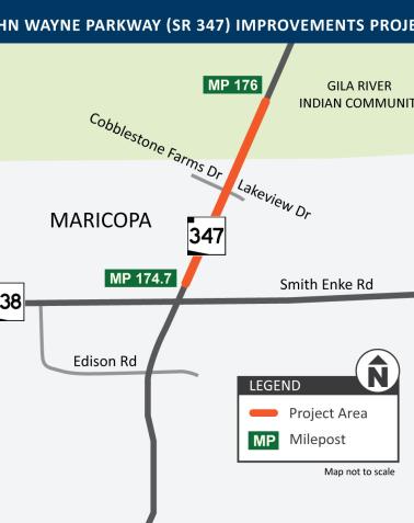 John Wayne Parkway (SR 347) Improvements — Smith-Enke Road (SR 238) to Maricopa city limits Map