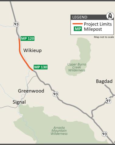Map US 93 Pavement Project: Gunsite Canyon Road to Gray Wash 