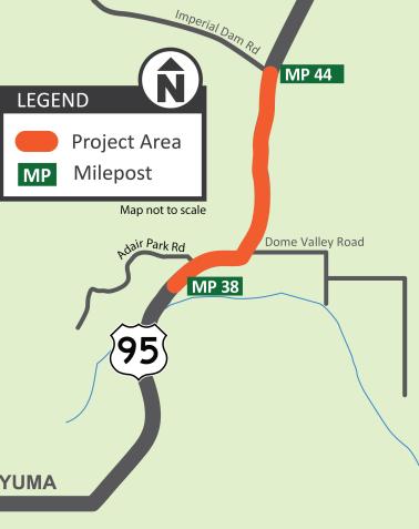 US 95 Wellton Mohawk Canal to Imperial Dam map