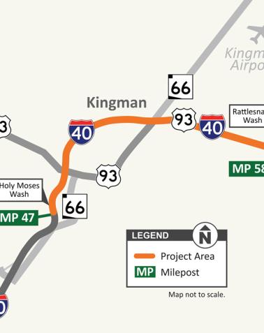 Interstate 40 Pavement Project Holy Moses Wash to Rattlesnake Wash Map