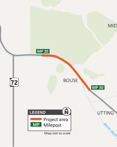 Project Map State Route 72, between milepost 20 and 30 pavement rehabilitation 