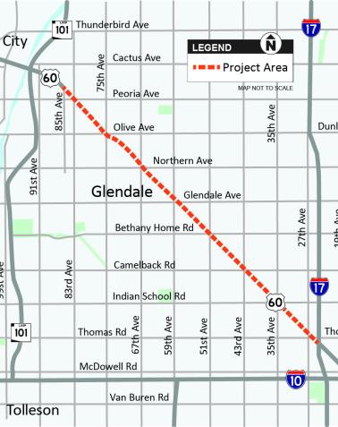 US 60 (Grand Avenue), 85th Avenue to I-17 Pavement Project Map