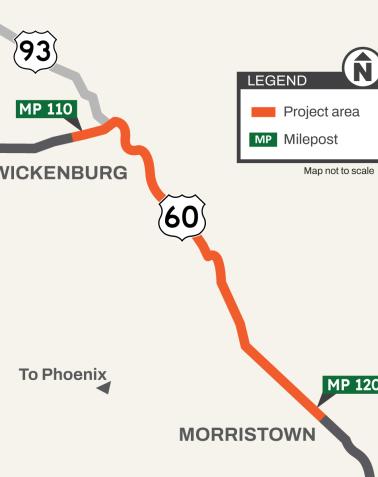 US 60 Pavement Rehabilitation: Morristown to Wickenburg Project Map