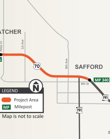 US 70: Reay Lane to 8th Street Pavement Rehabilitation Project Map