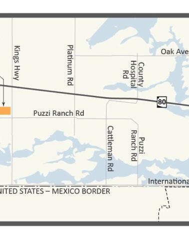 Map of preferred connector route on James Ranch Road linking SR 80 to new Douglas commercial port of entry.