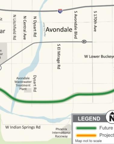 Map showing the alignment of the center segment of SR 30 between Loop 303 and Loop 202.