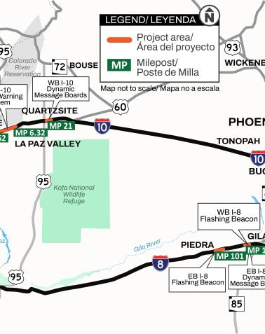 I-8 and I-10 Queue Warning System and DMS Installation Map