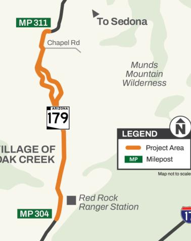 ADOT Project Map of State Route 179 Pavement Preservation - Red Rock Ranger Station to Chapel Road 