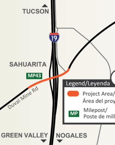 ADOT project map showing the I-19 Duval Mine Road Interchange Improvements Project in Sahuarita, Arizona