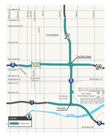 I-10 Deck Park Tunnel to Split Study Area Map