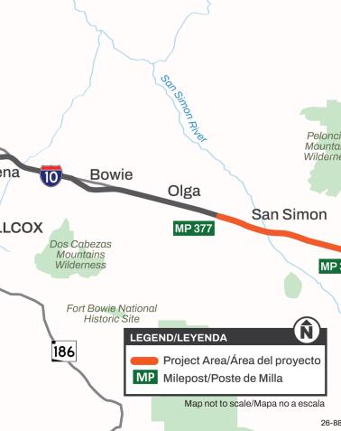 I-10 Pavement Rehabilitation: San Simon to New Mexico State Line Project Map