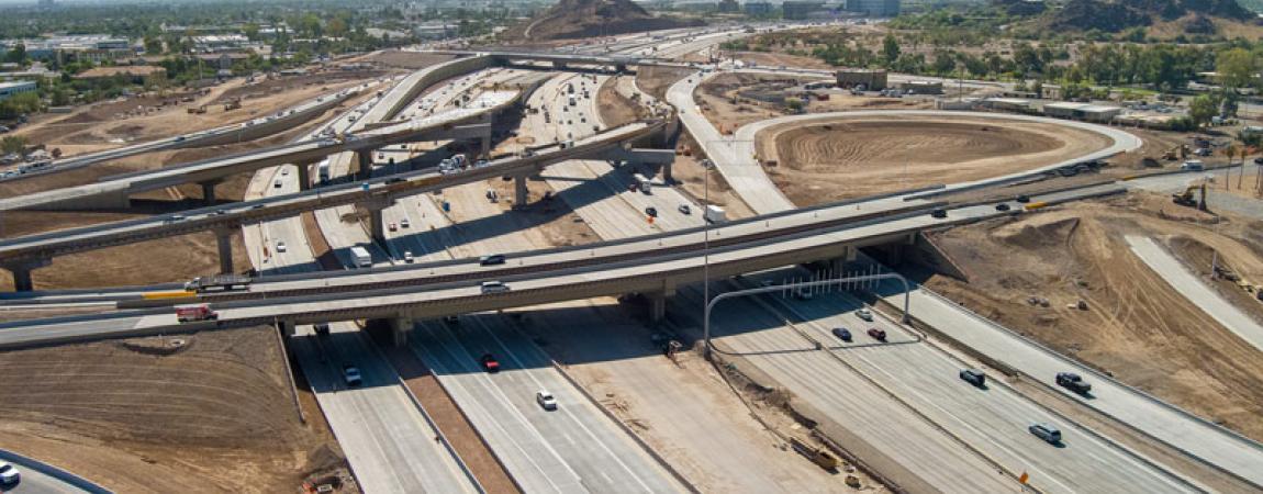 ADOT Broadway Curve Wide View Construction photo showing vehicles traveling along the Broadway Curve