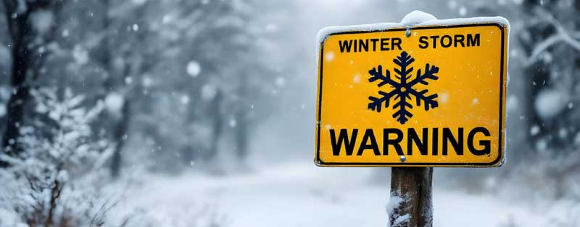 sign in snow - winter storm warning