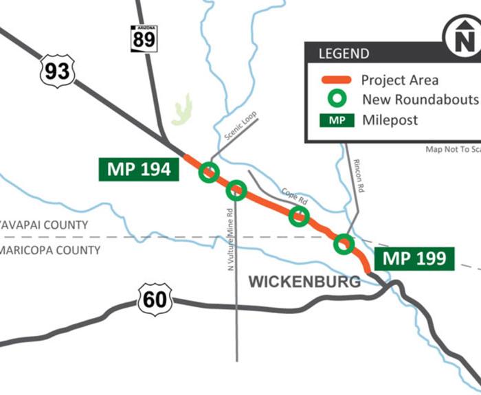 Map for US 93 widening project near Wickenburg