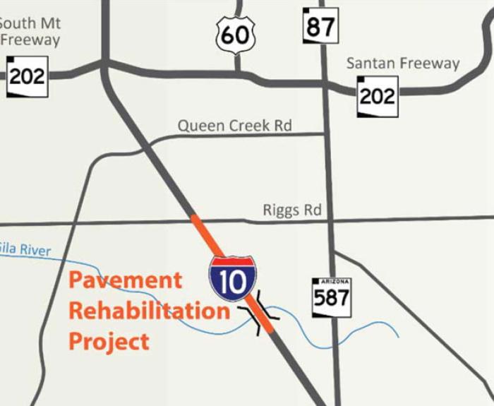 Map or 1-10 Pavement Improvement Project at Riggs Rd and the Gila River Bridge
