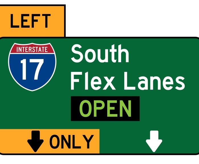 Renderings of highway signs for flex lanes on Interstate 17.