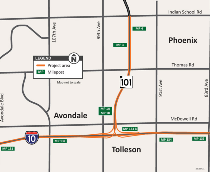A project map of the L101 and I-10 interchange ramps