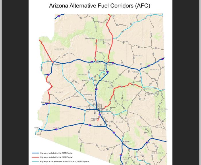 Map of 2023 plan for electric vehicle charing station corridor