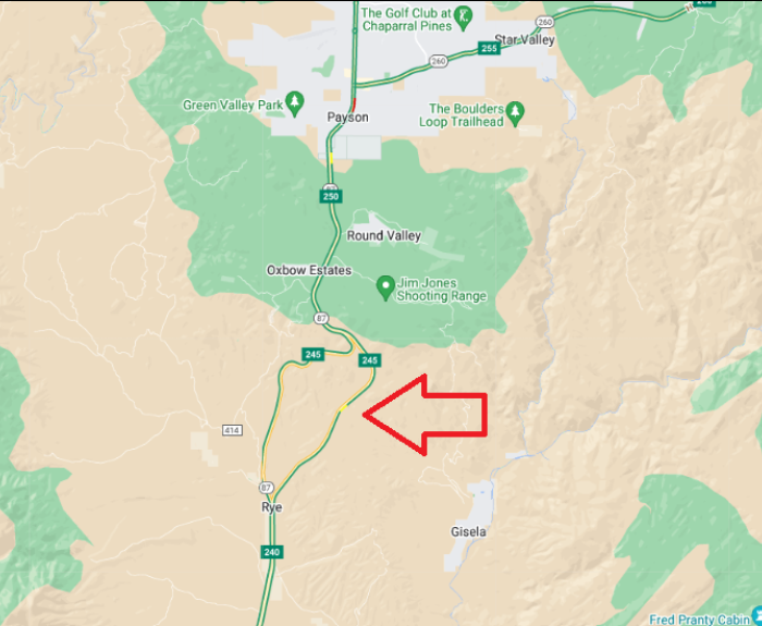 Map showing milepost 243 of State Route 87 near Payson