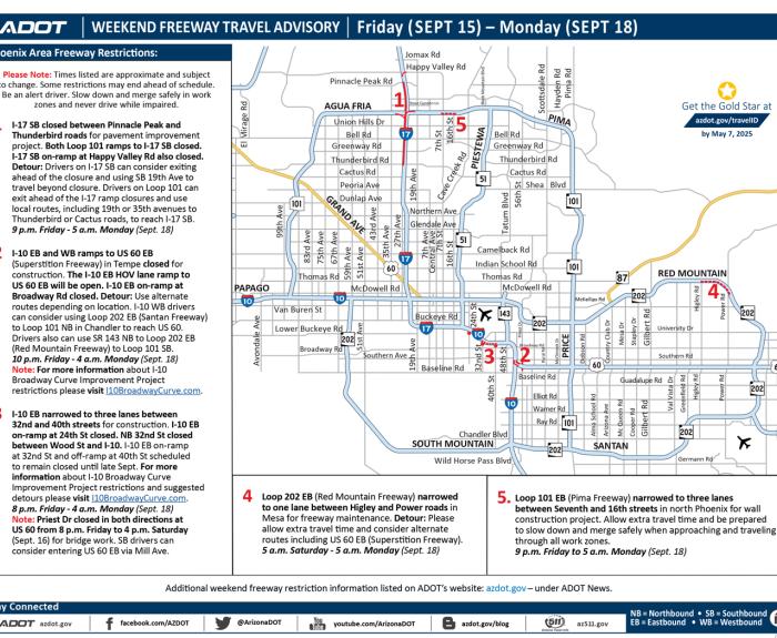 ADOT's Weekend Freeway Travel Advisory (September 15-18, 2023) - Phoenix Area