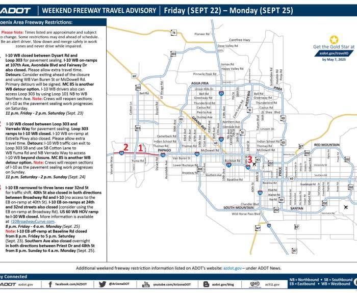 ADOT's Weekend Freeway Travel Advisory (Sept. 22-25, 2023) - Phoenix Area