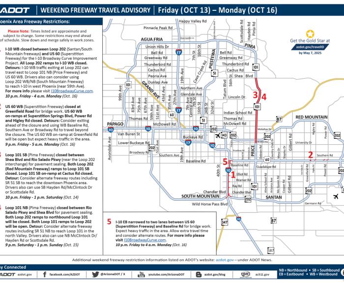 Map showing restrictions in the Phoenix area this weekend