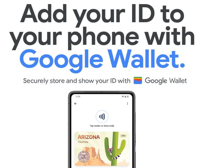 A graphic showing a cell phone with a digital ID card.