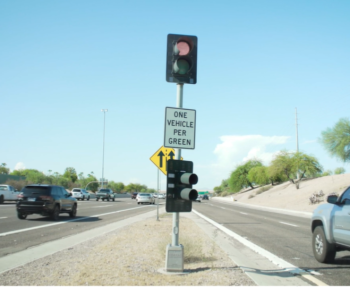 Ramp meter along a Phoenix-area freeway (ADOT file photo 2023)