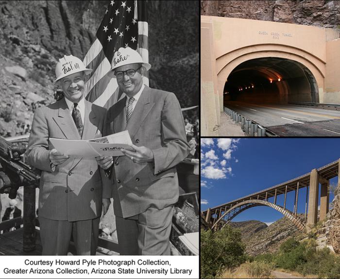 Compilation of historic image of Queen Creek Tunnel opening and current shots